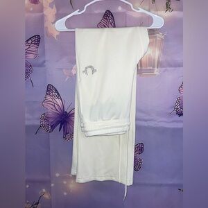 True Religion White Sweatpants with Rhinestone Horseshoe Detail